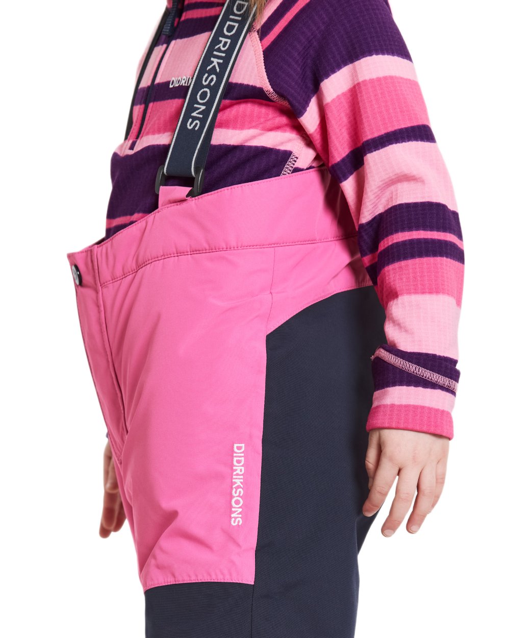 Sweet Pink Coloured Didriksons Kids Skare Set on white background 