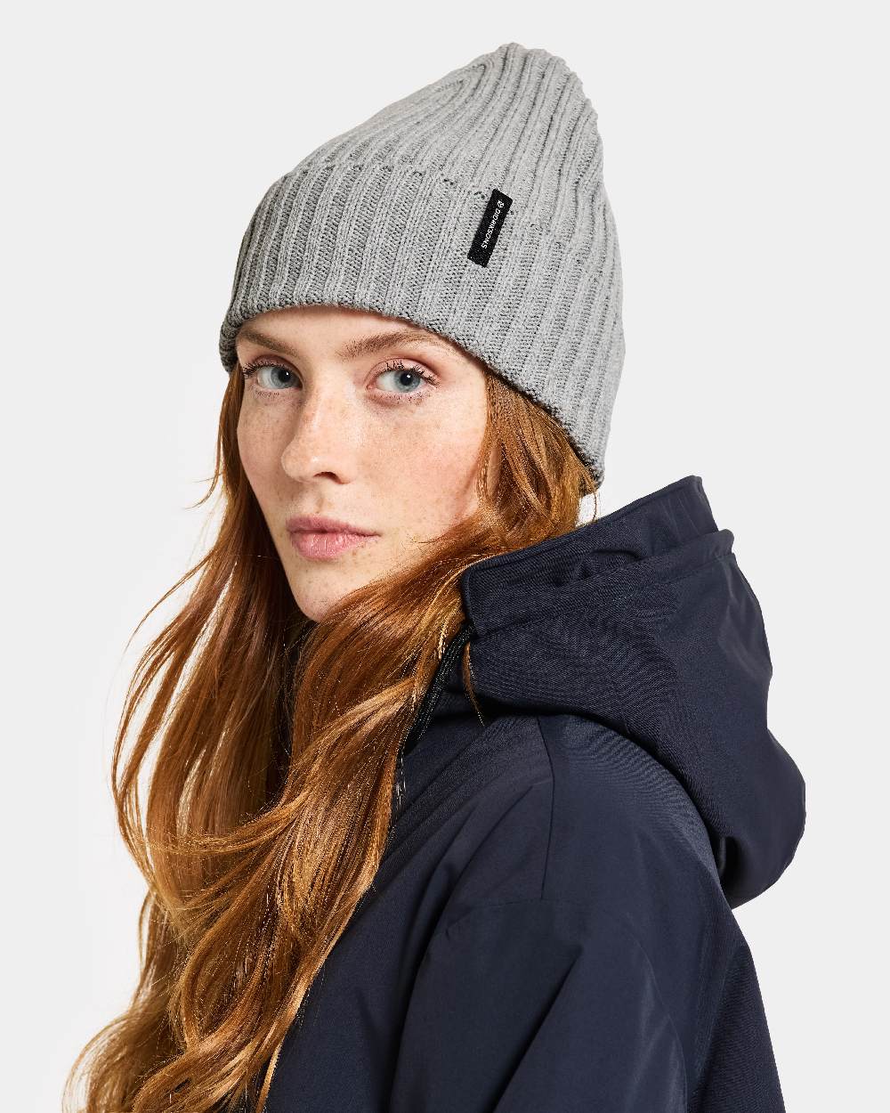 Grey Melange coloured Didriksons Laken Beanie 3 on white background 