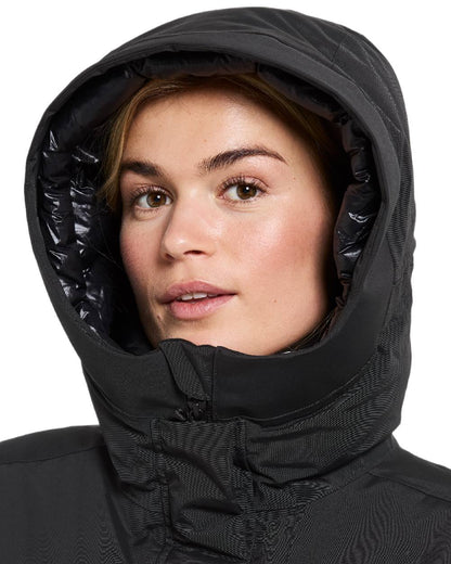 Black Coloured Didriksons Leya Womens Parka Long 4 on white background 