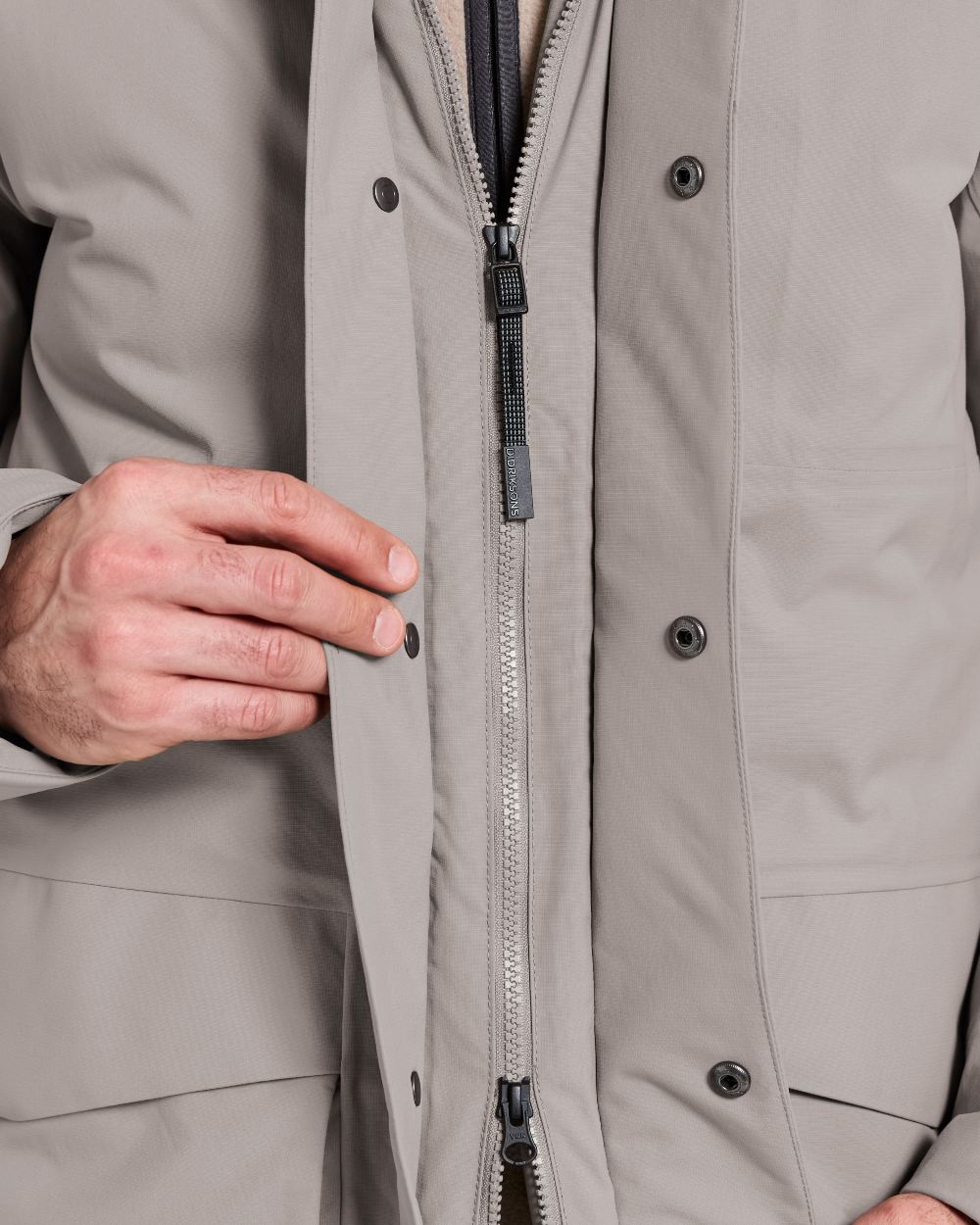 Ash Brown coloured Didriksons Mens Akilles Parka II on white background 
