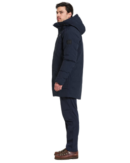 Dark Night Blue coloured Didriksons Mens Akilles Parka II on white background 