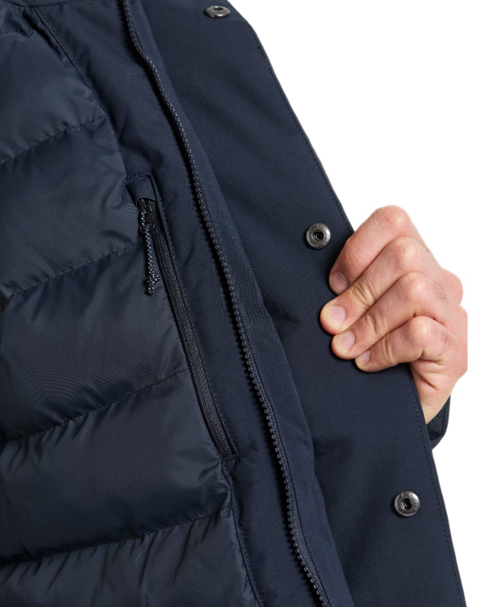 Dark Night Blue coloured Didriksons Mens Akilles Parka II on white background 
