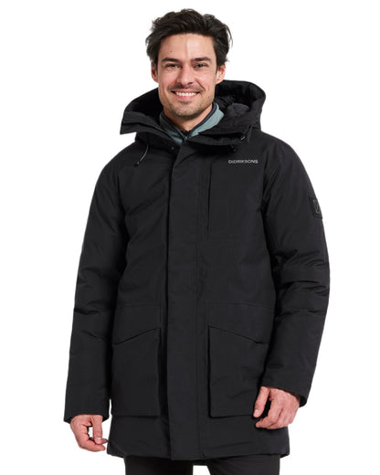 Black coloured Didriksons Mens Akilles Parka II on white background 