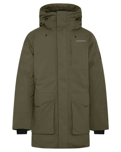Deep Green coloured Didriksons Mens Akilles Parka II on white background 