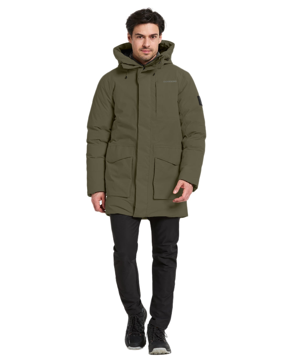 Deep Green coloured Didriksons Mens Akilles Parka II on white background 