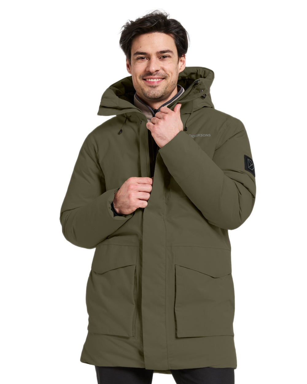 Deep Green coloured Didriksons Mens Akilles Parka II on white background 