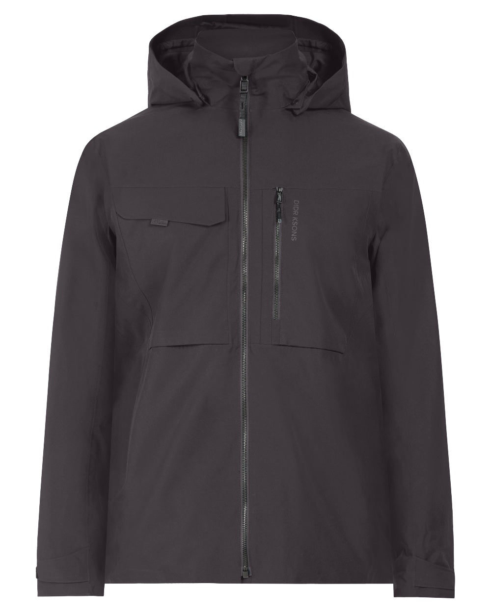 Black coloured Didriksons Mens Aston Waterproof Jacket on white background 