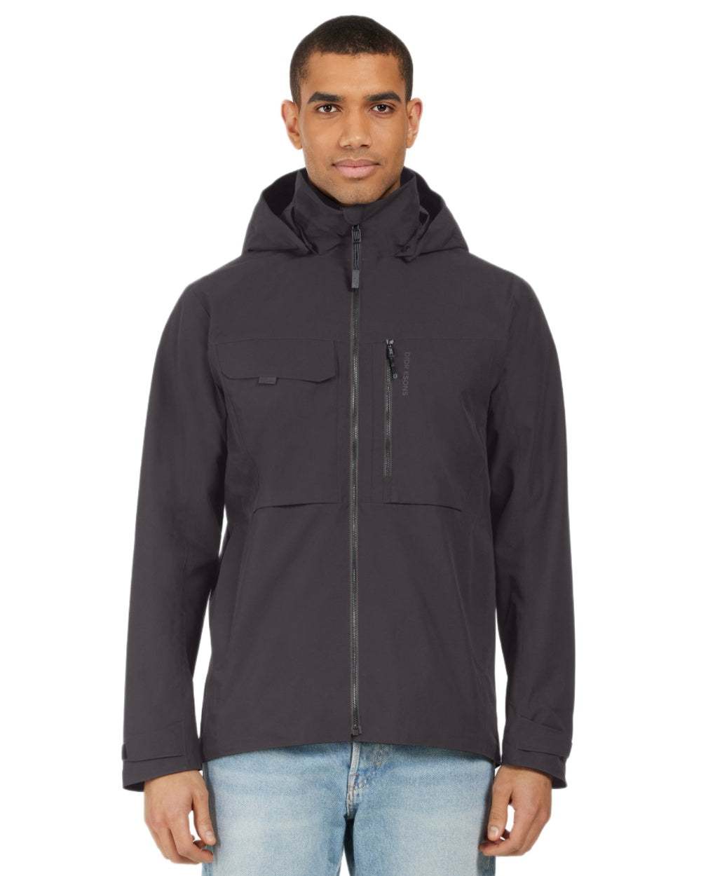 Black coloured Didriksons Mens Aston Waterproof Jacket on white background 