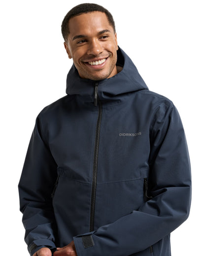 Sleepy Blue coloured Didriksons Mens Biak Jacket on white background 