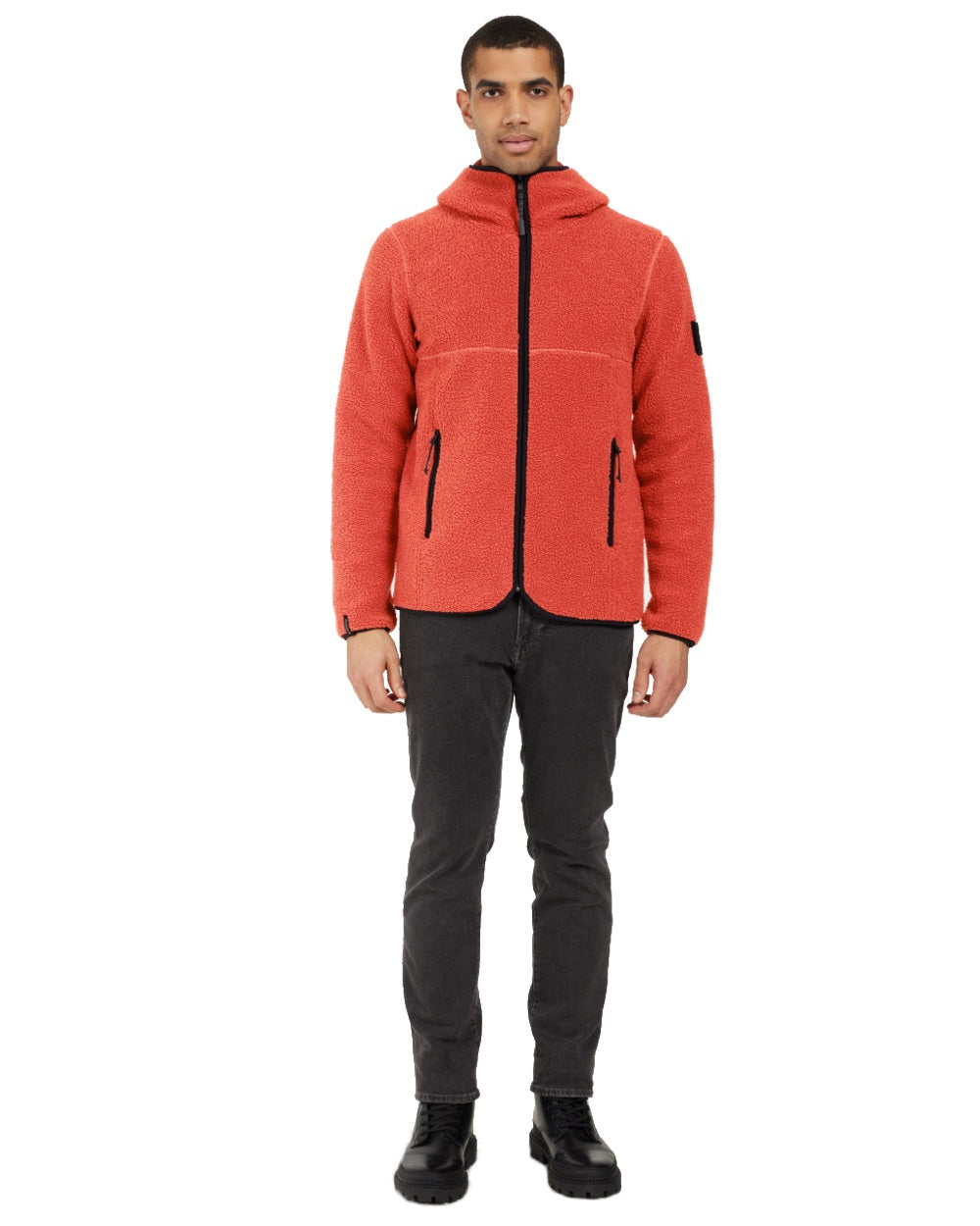 Ochre Red coloured Didriksons Mens Bror Full Zip Fleece Jacket 3 on white background 