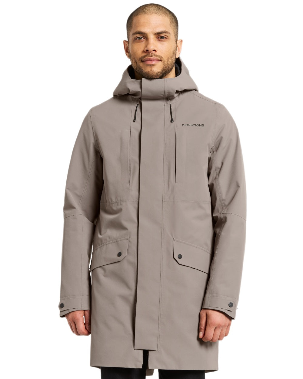 Ash Brown Coloured Didriksons Mens Falke Parka on white background 