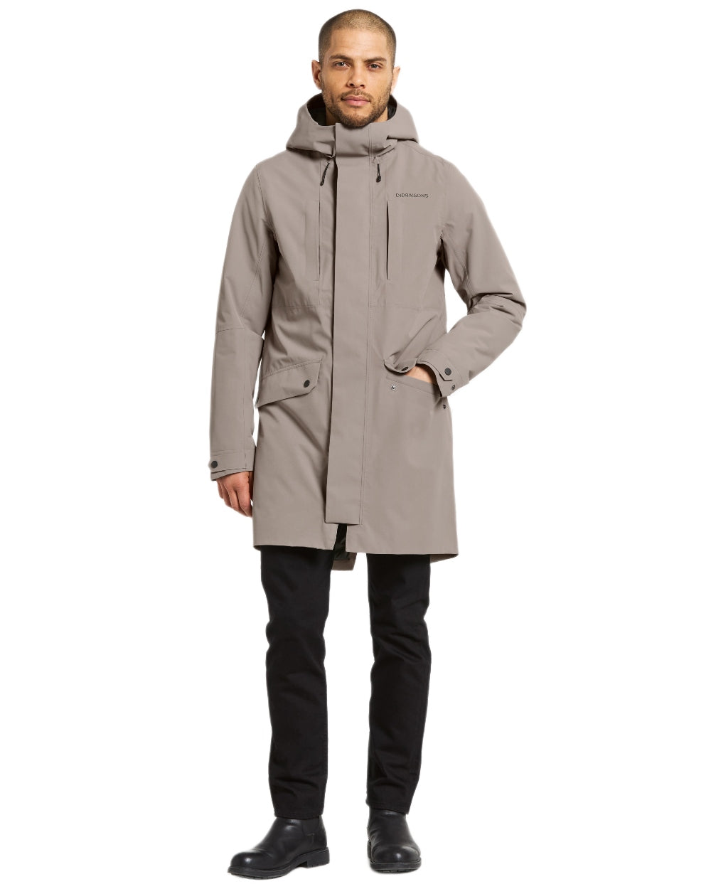 Ash Brown Coloured Didriksons Mens Falke Parka on white background 