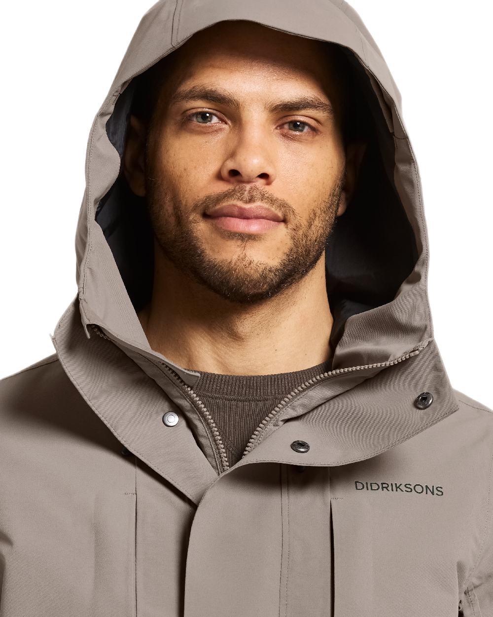 Ash Brown Coloured Didriksons Mens Falke Parka on white background 
