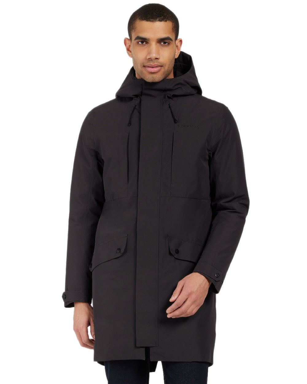 Black Coloured Didriksons Mens Falke Parka on white background 