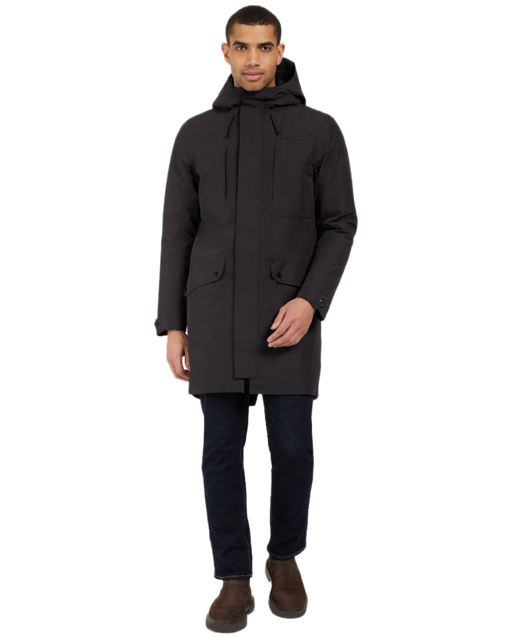 Black Coloured Didriksons Mens Falke Parka on white background 