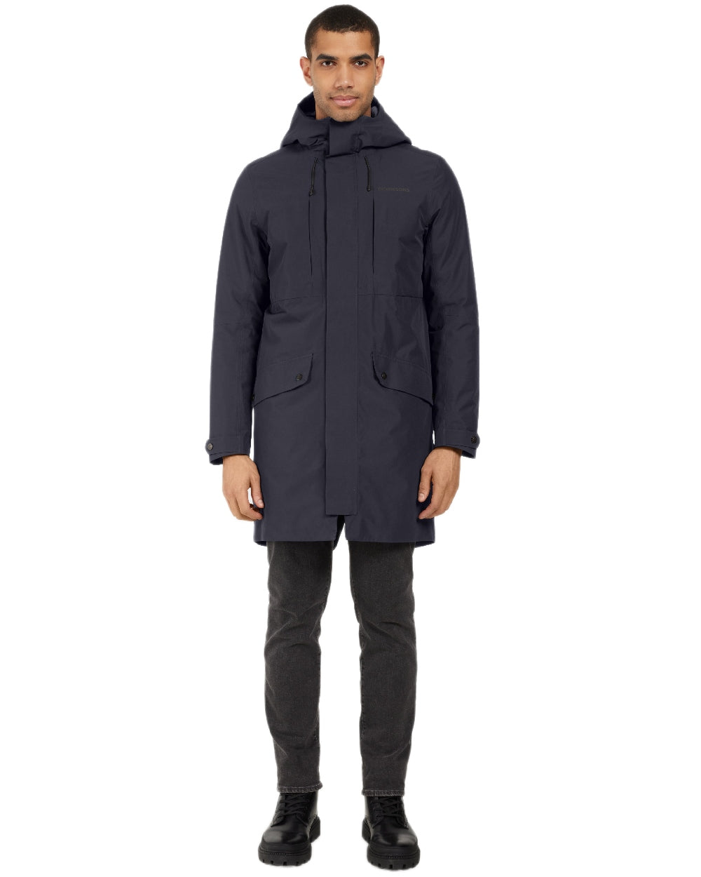Dark Night Blue Coloured Didriksons Mens Falke Parka on white background 