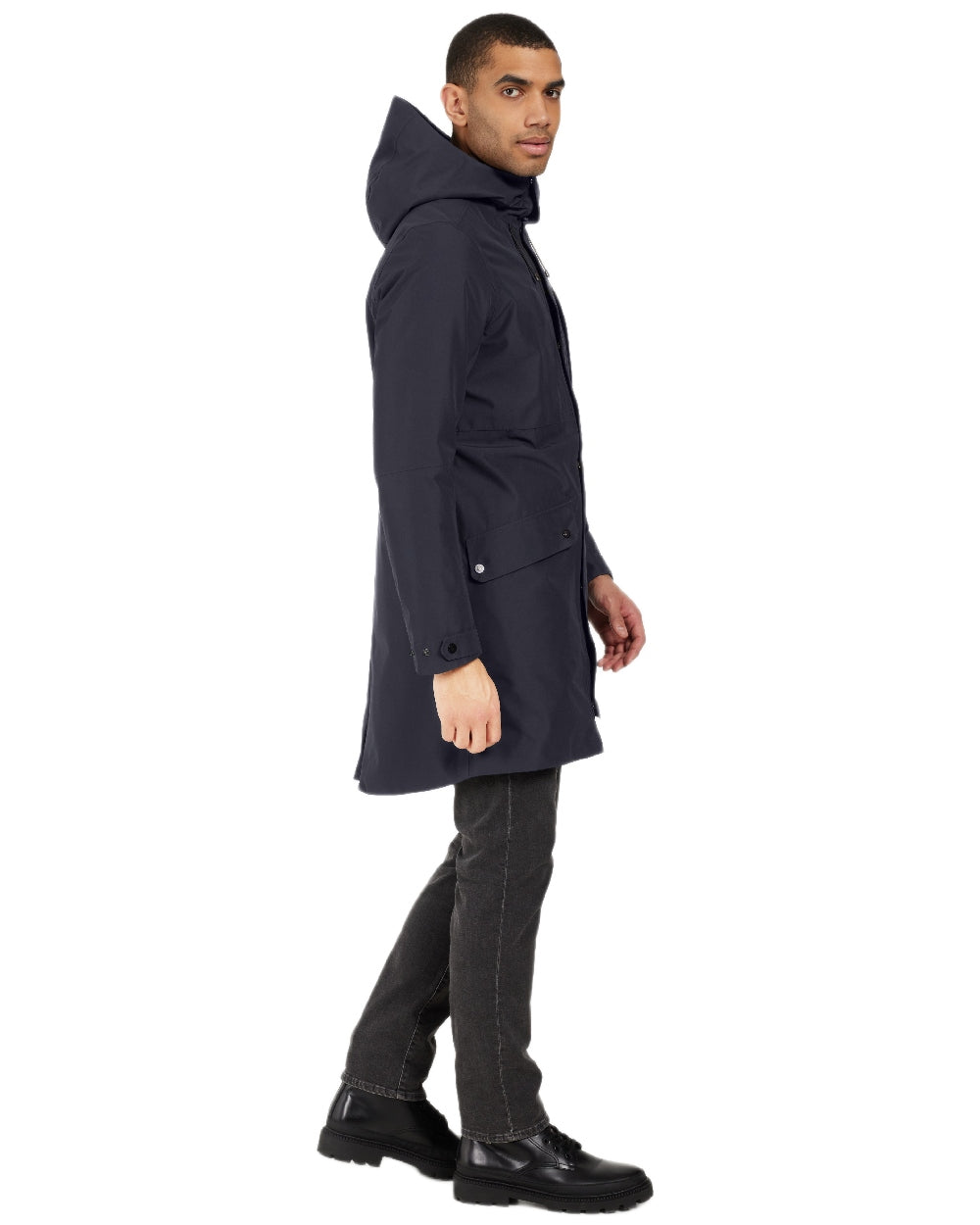 Dark Night Blue Coloured Didriksons Mens Falke Parka on white background 