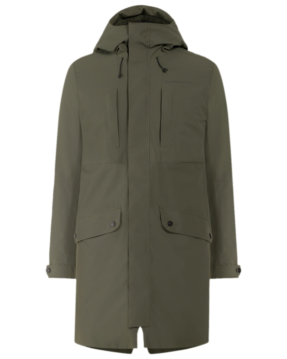 Deep Green Coloured Didriksons Mens Falke Parka on white background 