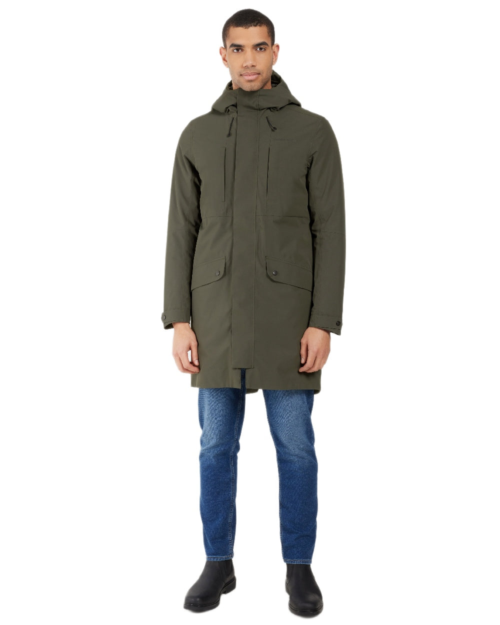 Deep Green Coloured Didriksons Mens Falke Parka on white background 