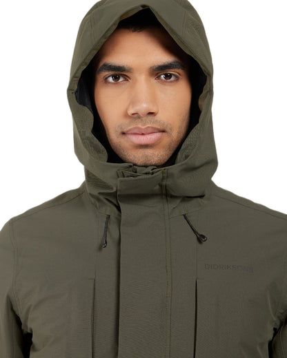 Deep Green Coloured Didriksons Mens Falke Parka on white background 