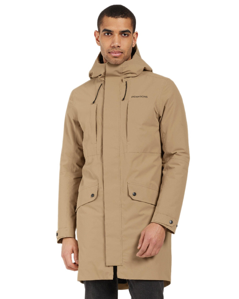 Wood Coloured Didriksons Mens Falke Parka on white background 