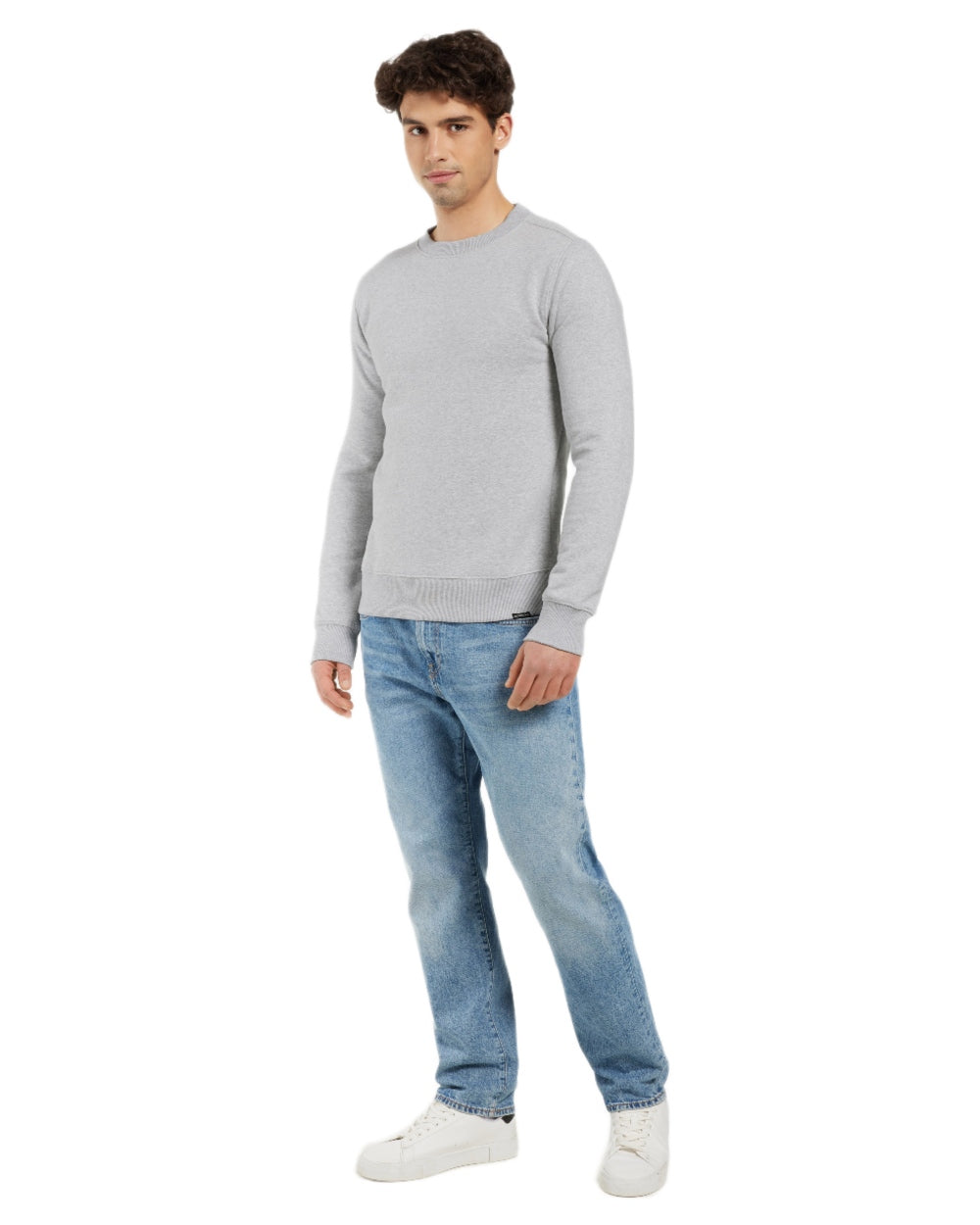 Aluminum Melange coloured Didriksons Mens Fyn Sweater on white background 