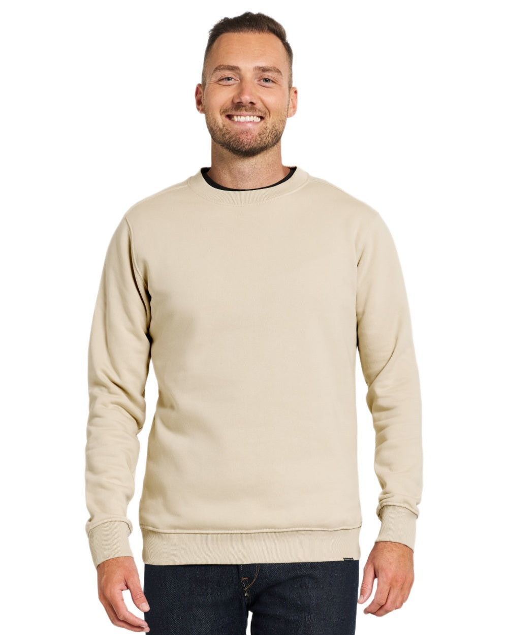Light Beige coloured Didriksons Mens Fyn Sweater on white background 