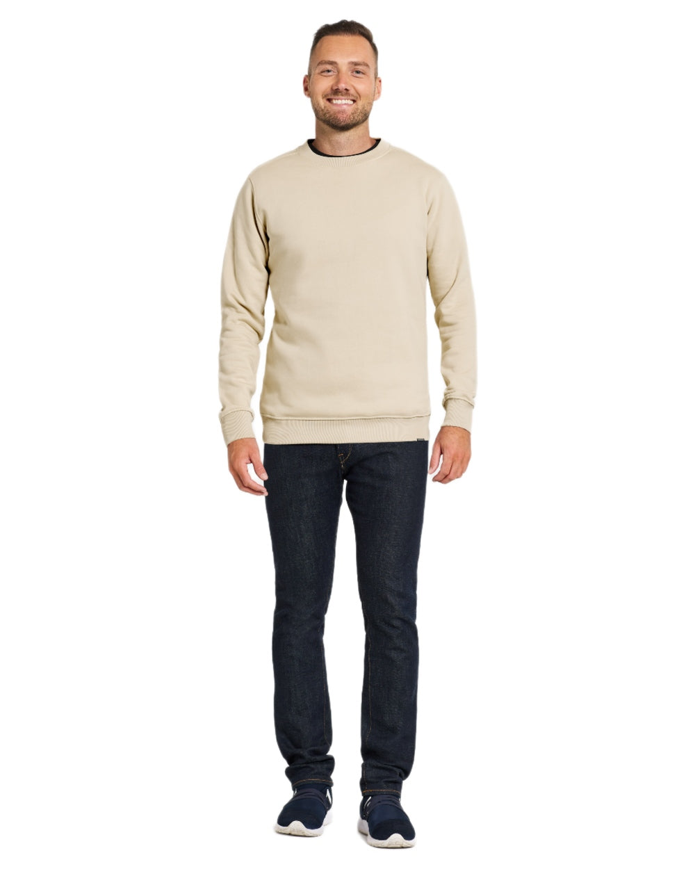Light Beige coloured Didriksons Mens Fyn Sweater on white background 