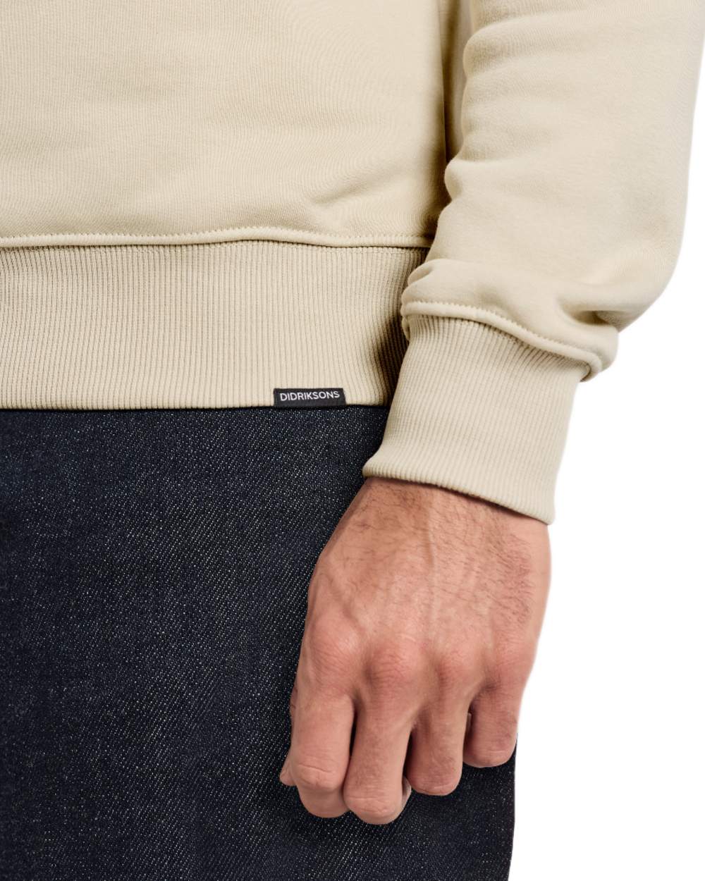 Light Beige coloured Didriksons Mens Fyn Sweater on white background 