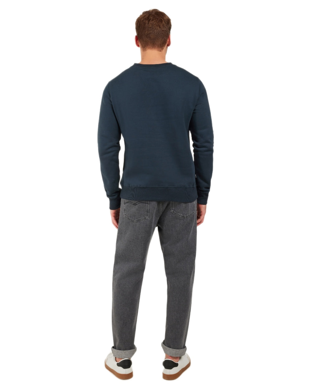 Navy coloured Didriksons Mens Fyn Sweater on white background 