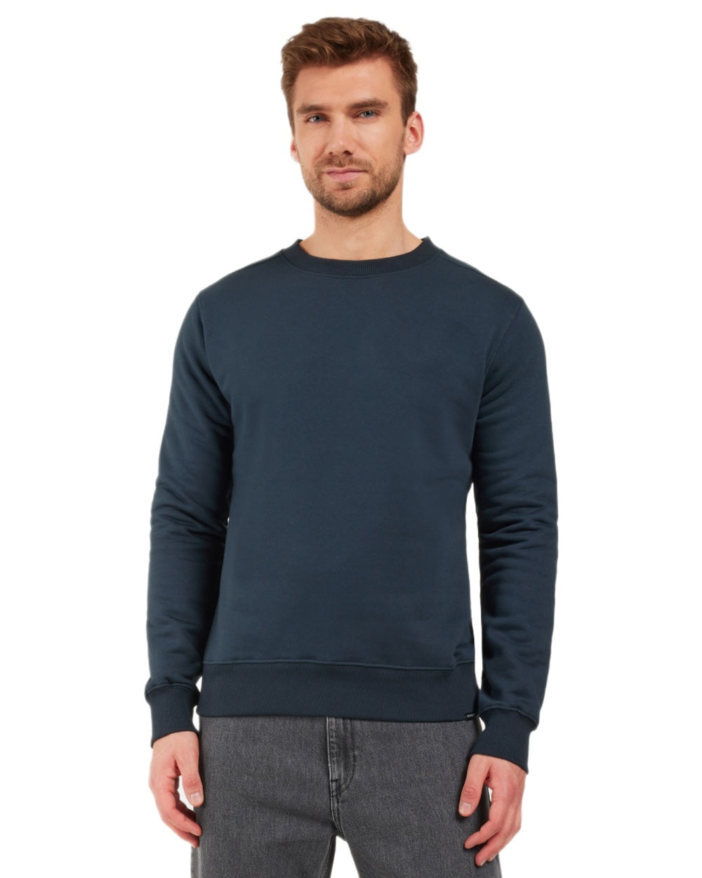 Navy coloured Didriksons Mens Fyn Sweater on white background 