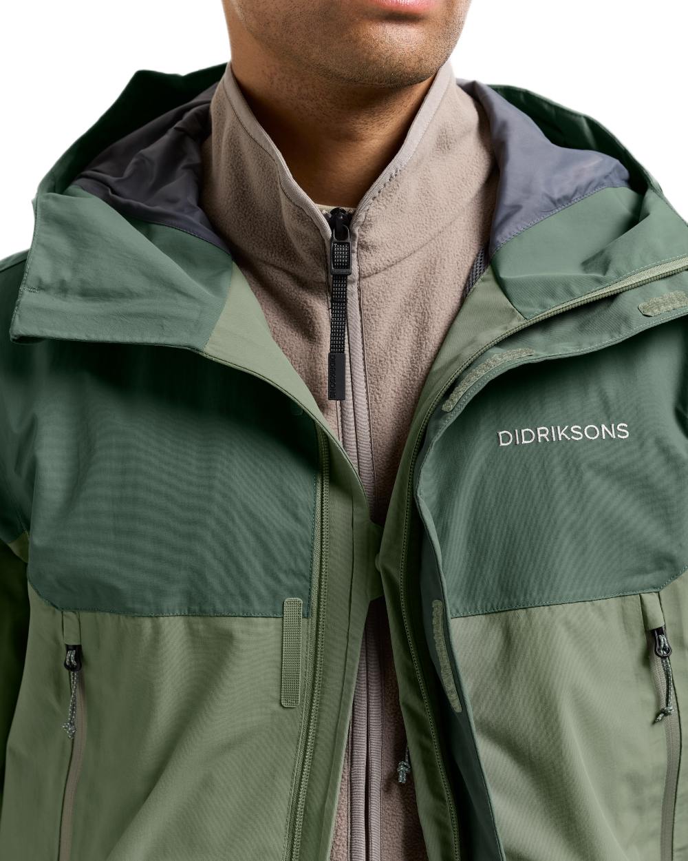 Light Moss coloured Didriksons Mens Grit Jacket 4 on white background 