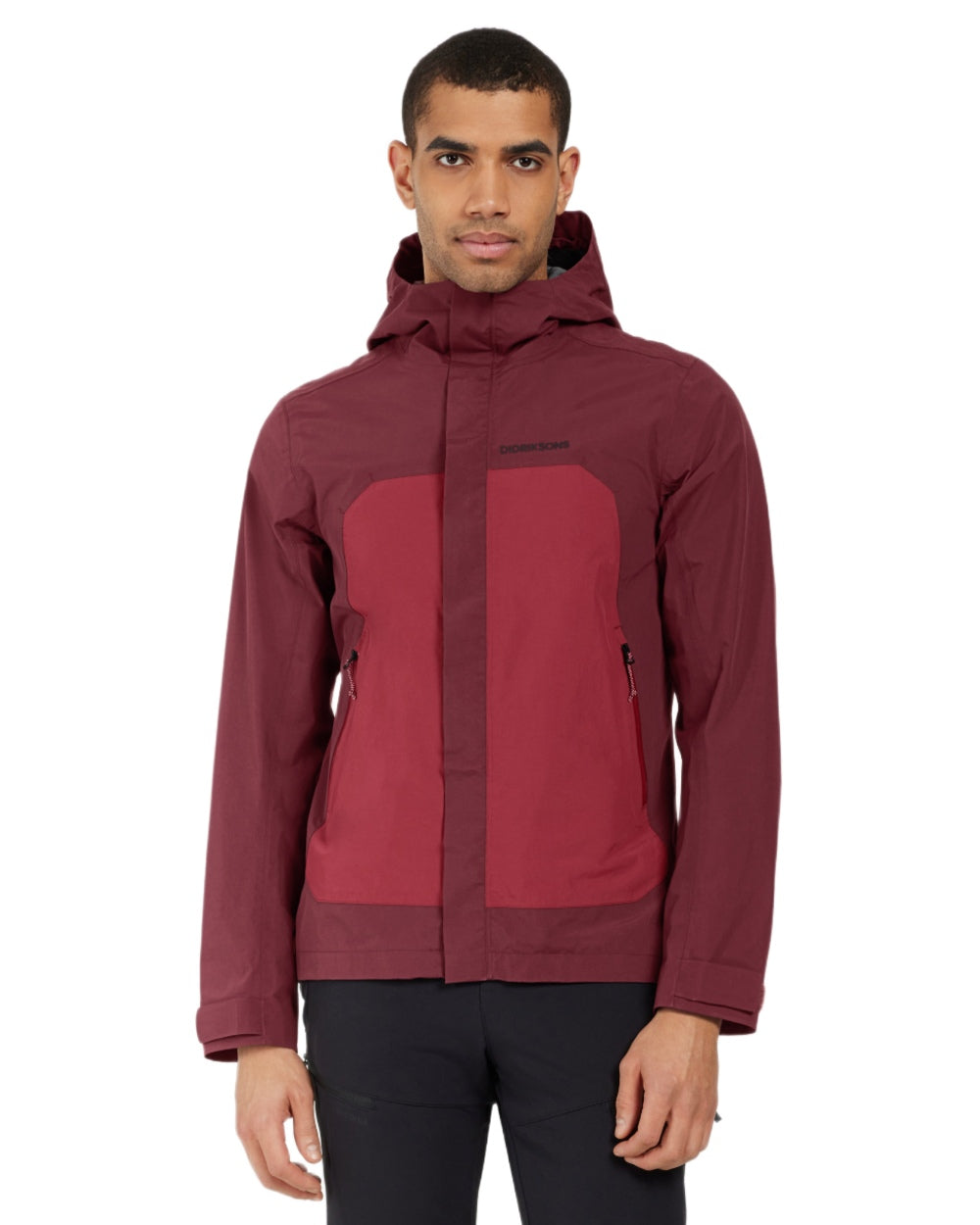 Anemon Red coloured Didriksons Mens Grit Jacket on white background 