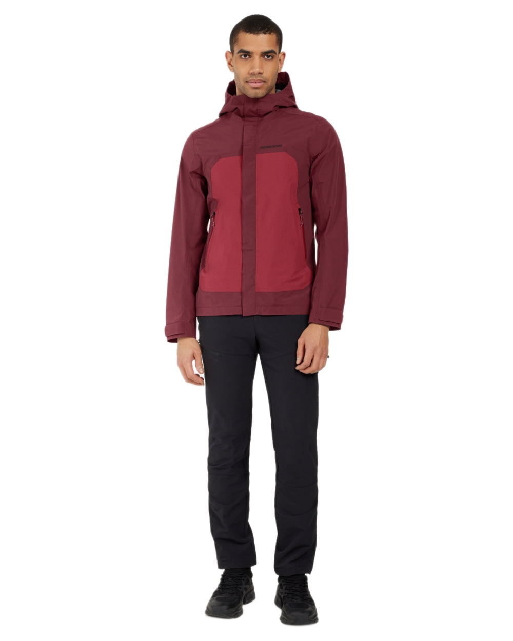 Anemon Red coloured Didriksons Mens Grit Jacket on white background 