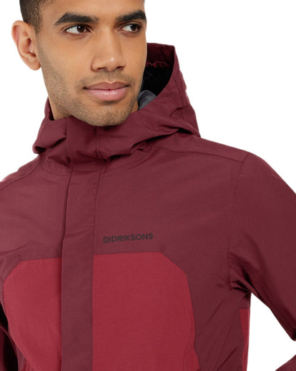 Anemon Red coloured Didriksons Mens Grit Jacket on white background 