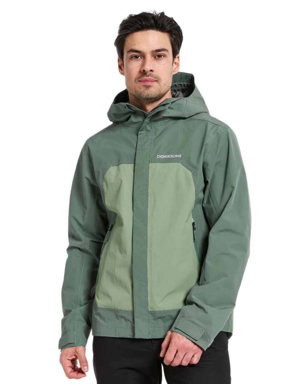 Dark Moss coloured Didriksons Mens Grit Jacket on white background 