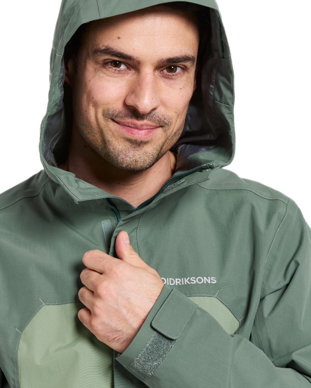Dark Moss coloured Didriksons Mens Grit Jacket on white background 
