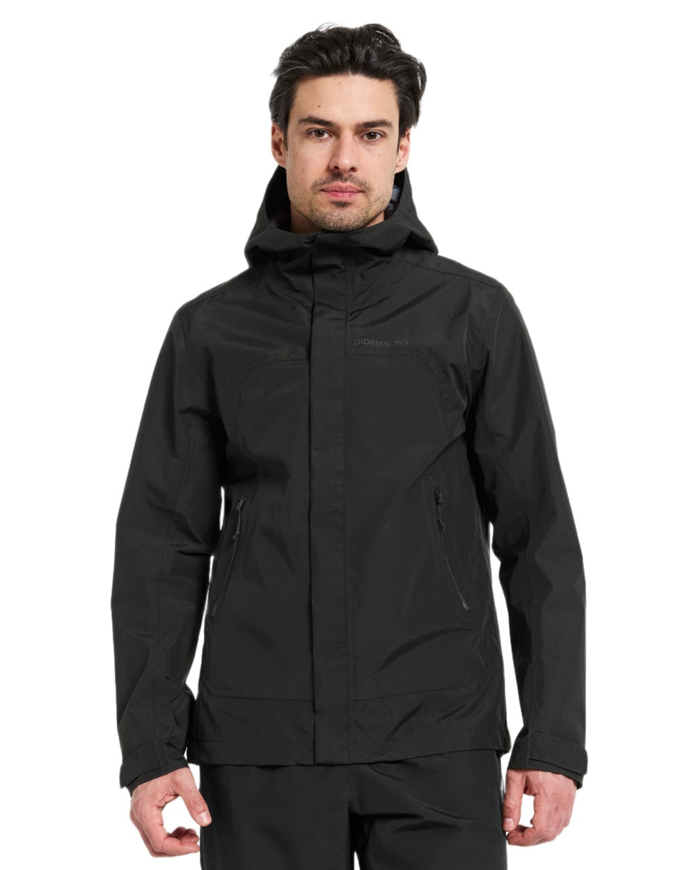 Solid Black coloured Didriksons Mens Grit Jacket on white background 