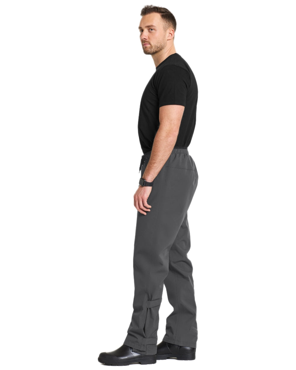 Coal Black coloured Didriksons Mens Grit Rain Pants on white background 