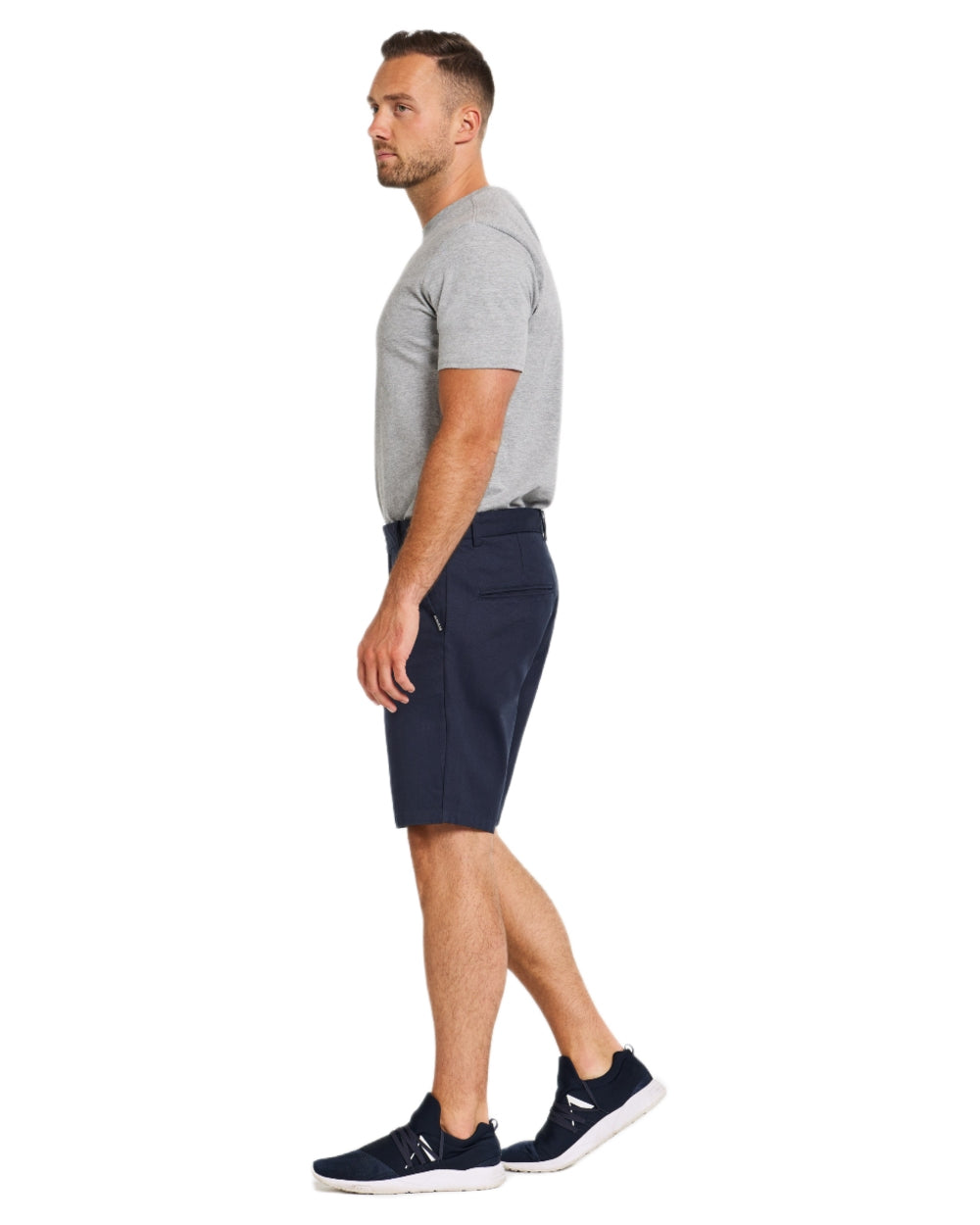 Navy coloured Didriksons Mens Hakon Shorts on white background 