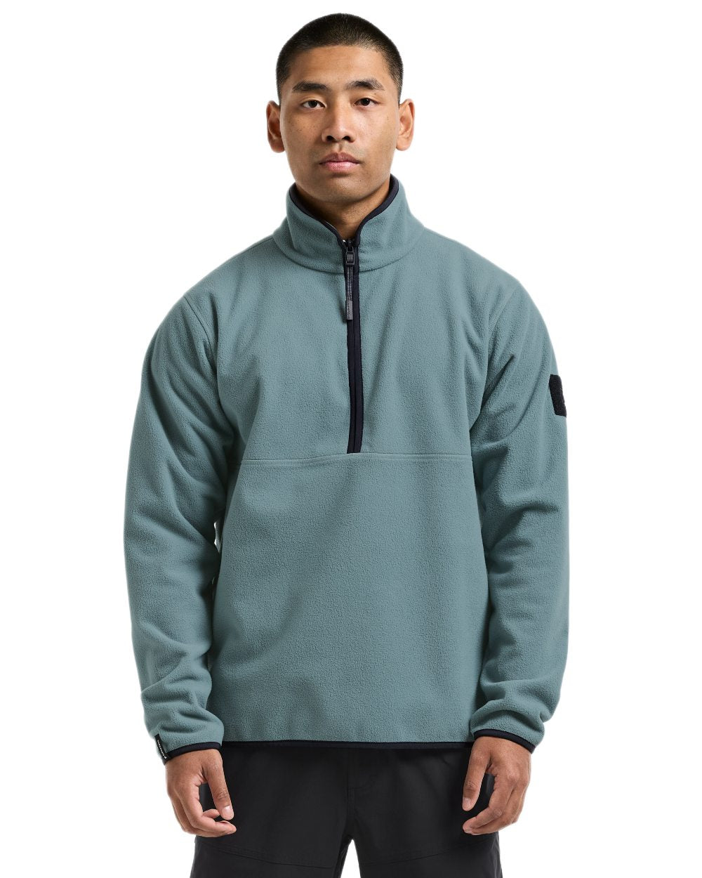 Factory Blue coloured Didriksons Mens Hannes Half Zip Sweater on white background 