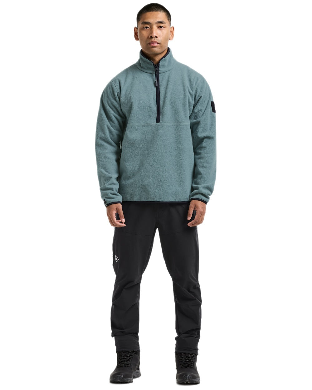 Factory Blue coloured Didriksons Mens Hannes Half Zip Sweater on white background 