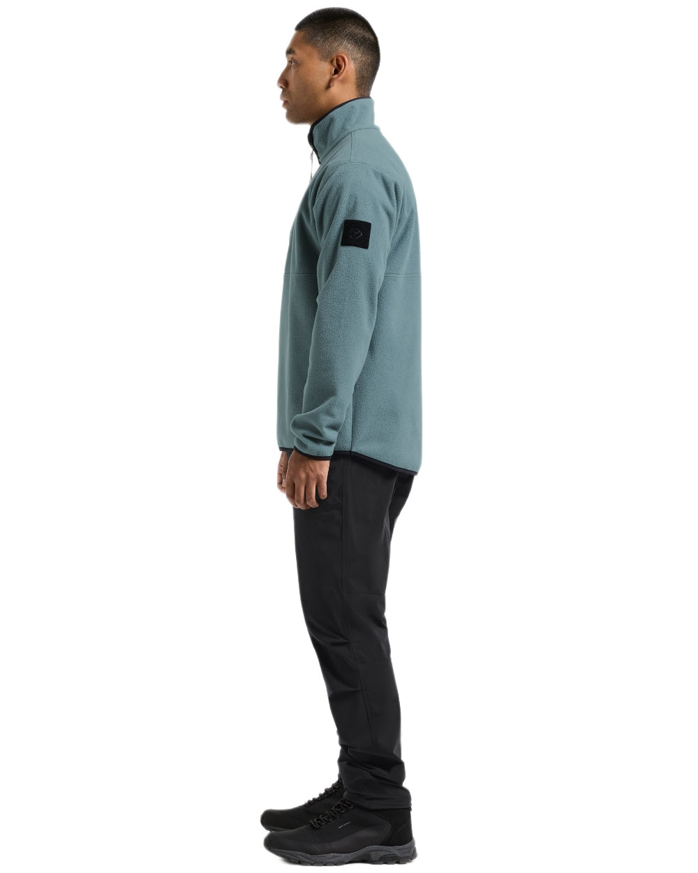 Factory Blue coloured Didriksons Mens Hannes Half Zip Sweater on white background 