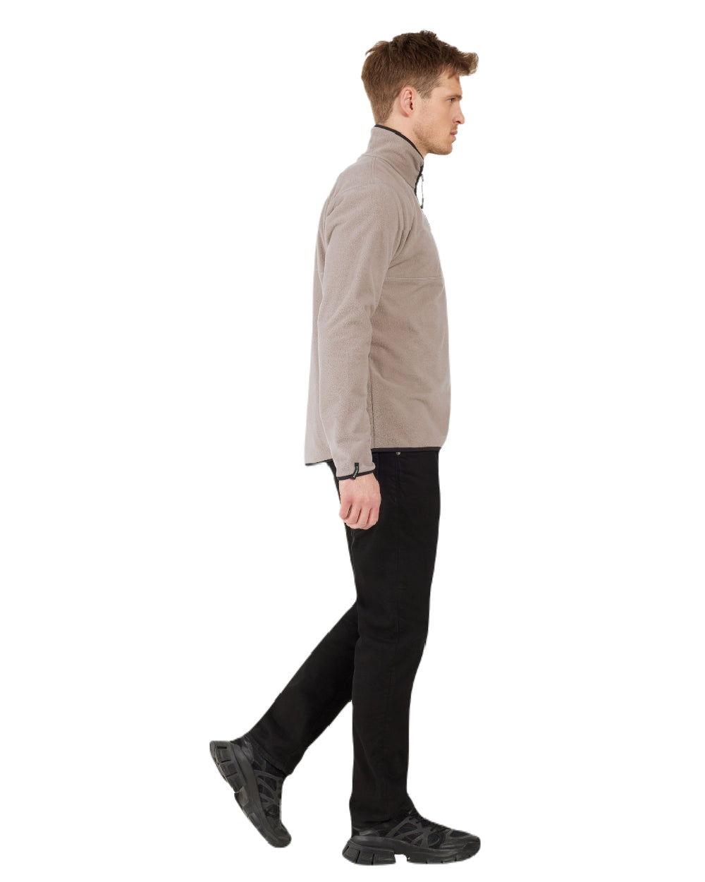 Ash Brown coloured Didriksons Mens Hannes Half Zip Sweater on white background 