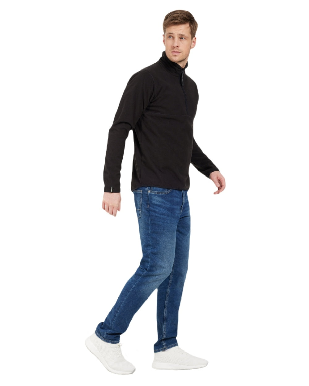 Black coloured Didriksons Mens Hannes Half Zip Sweater on white background 