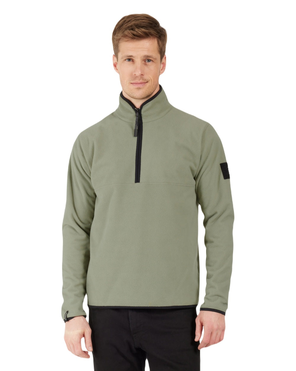 Wilted Leaf coloured Didriksons Mens Hannes Half Zip Sweater on white background 