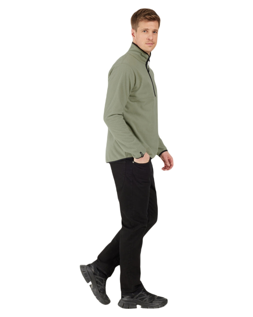 Wilted Leaf coloured Didriksons Mens Hannes Half Zip Sweater on white background 