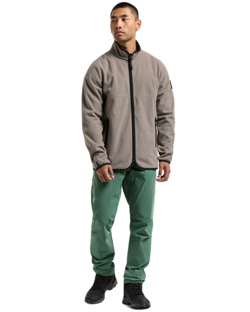 Ash Brown coloured Didriksons Mens Hans Windproof Full Zip Fleece on white background 