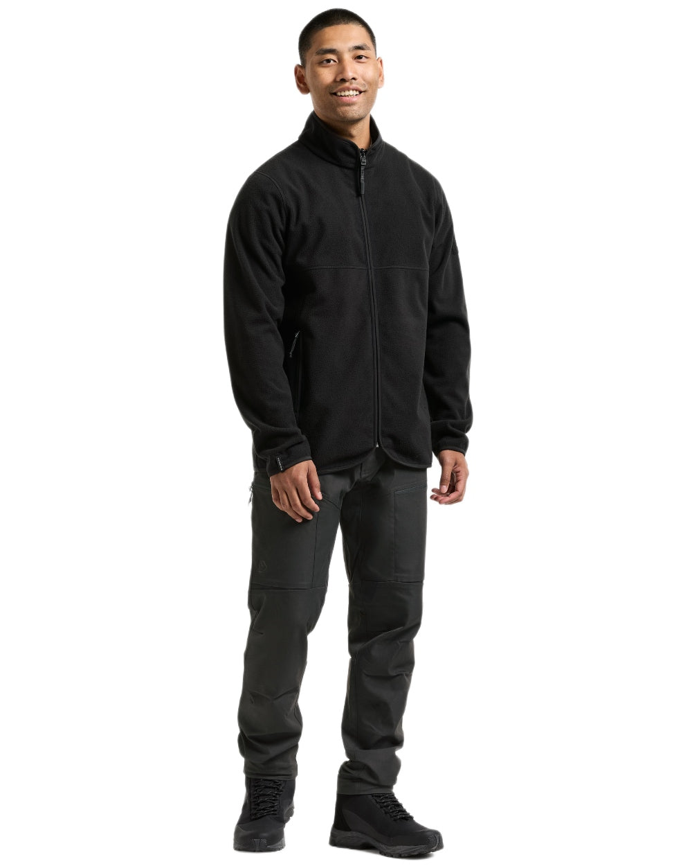 Black coloured Didriksons Mens Hans Windproof Full Zip Fleece on white background 
