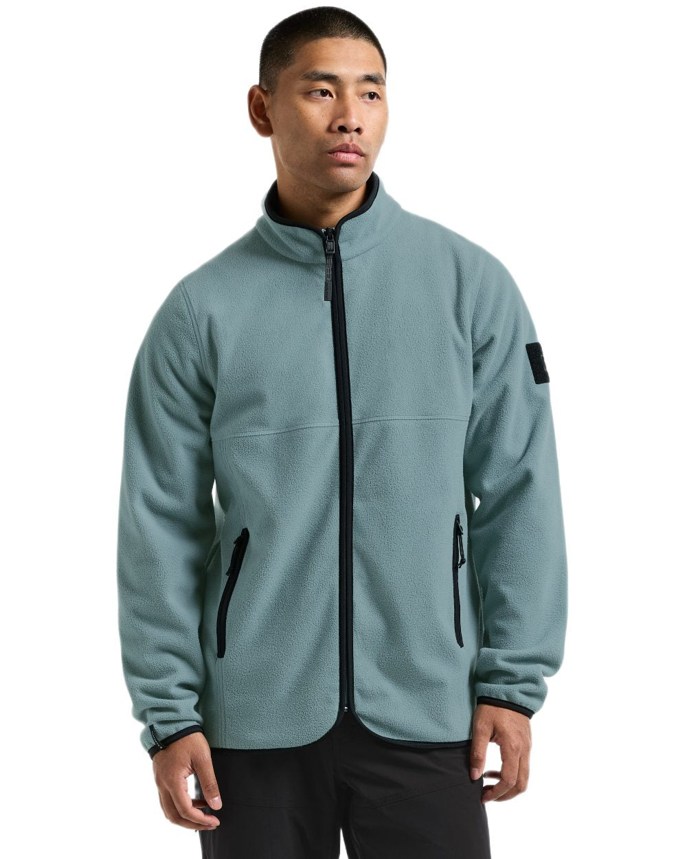 Factory Blue coloured Didriksons Mens Hans Windproof Full Zip Fleece on white background 